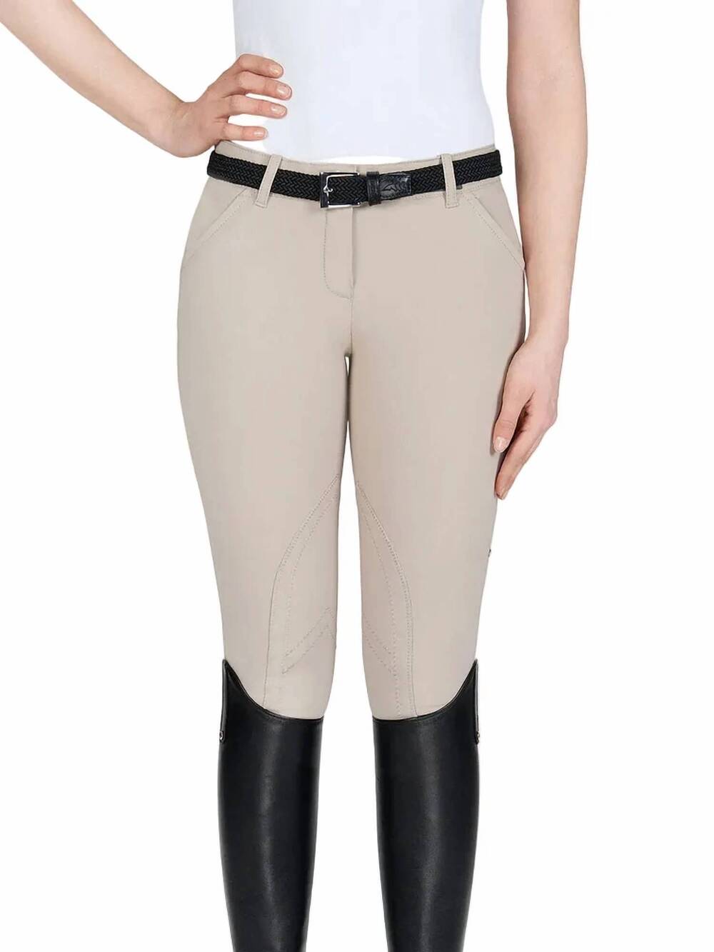 NEW EQUILINE boston breech knee patch pants in beige